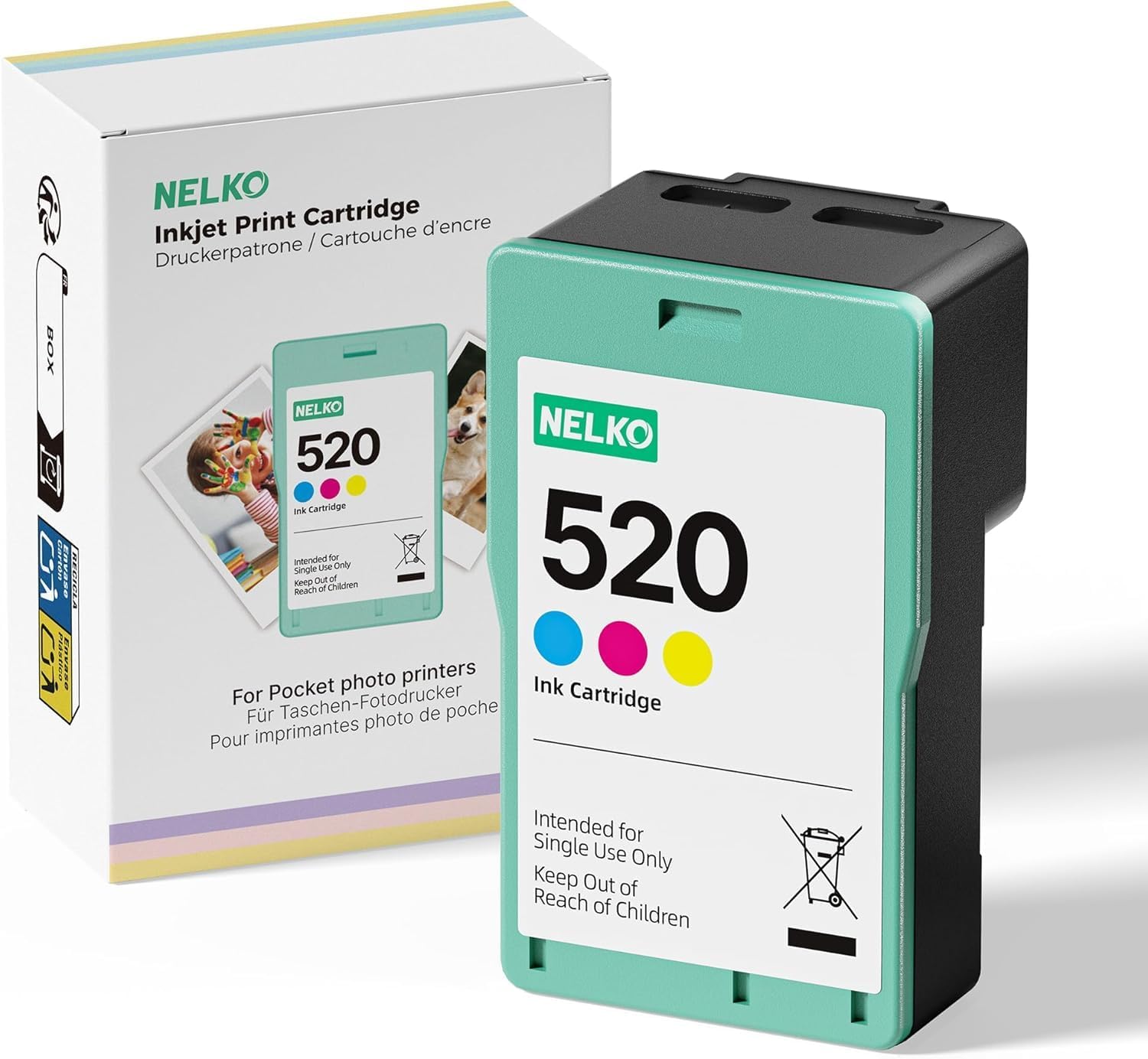 Nelko 1 x 520 Original Colour Ink Cartridges High Capacity Ink Cartridge Compatible with Photo Printer PP01 Water Resistant Instant Print for Home and School