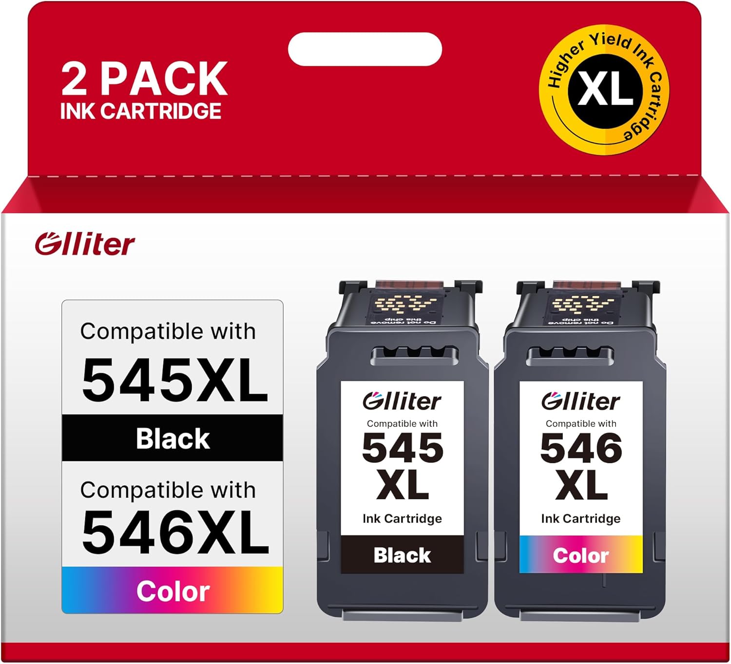 Glliter 545XL 546XL Multipack for Canon Printer Cartridges 545 546 for Canon 545 XL Black and Colour Compatible with Canon PIXMA TS3355 Cartridges for Canon PIXMA TS3350 TS3450 TS3150 MX495 (Multipack)