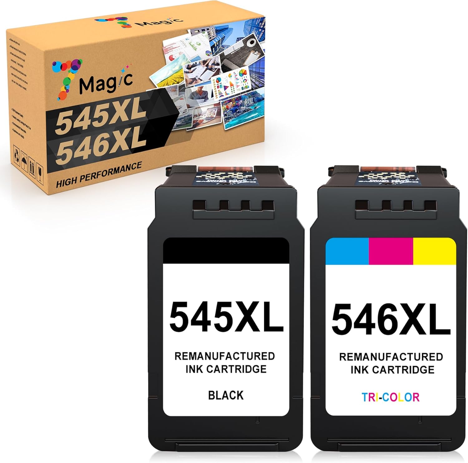 7Magic PG-545XL CL-546XL Replacement for Canon Printer Cartridges 545 546 XL Multipack Compatible with Canon for Pixma TS3450 TS3451 TS3350 TS3351 TS3150 TR4550 TR4650 MG3050 MX495 MG2550s (Black, (1)