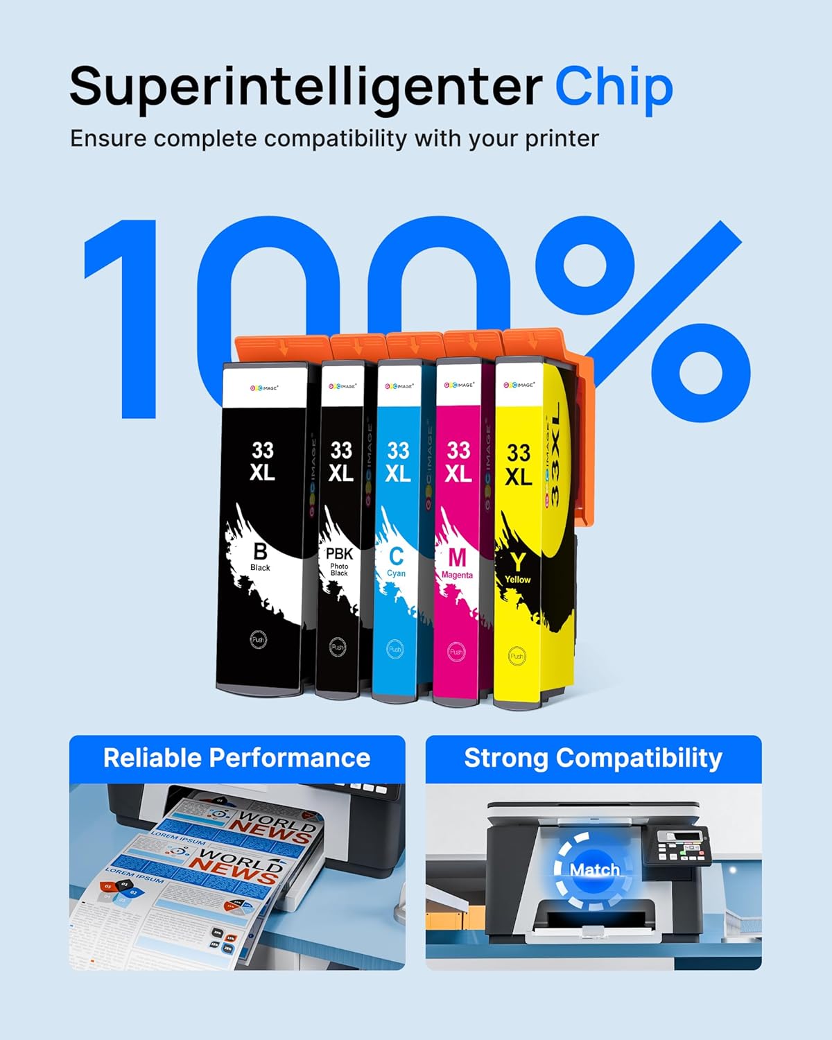 GPC IMAGE Compatible Ink Cartridge Replacement for Epson 33XL for Expression Premium XP-540 XP-530 XP-830 XP-7100 XP-900 XP-640 XP-630 XP-635 XP-645 (Black Photo Black Cyan Magenta Yellow 15-Pack) – Bild 6