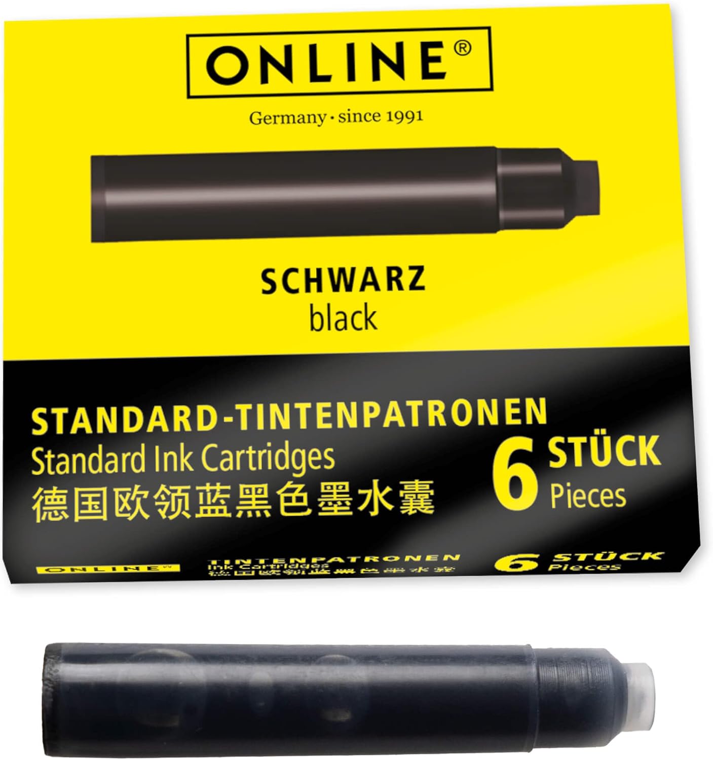 ONLINE Standard Ink Cartridges, Universal Fountain Pen Ink Compatible with All Standard Fountain Pens, Replacement Cartridges for Fountain Pen and Rollerball 6 Pack Colour Black