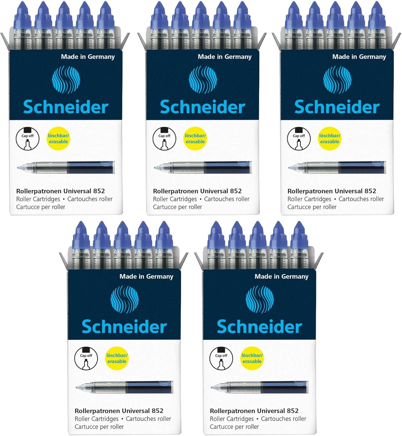Schneider Roller-ball Pen Refills 852, Medium, Non-Erasable Ink, Free Ink System, Ink Reservoir, 185201, Pack of 5