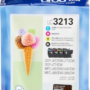 Brother LC3213C/LC3213M/LC3213Y/LC3213BK Inkjet Cartridges, Multi Pack, Standard Yield, Cyan, Magenta, Yellow and Black, Brother Genuine Supplies