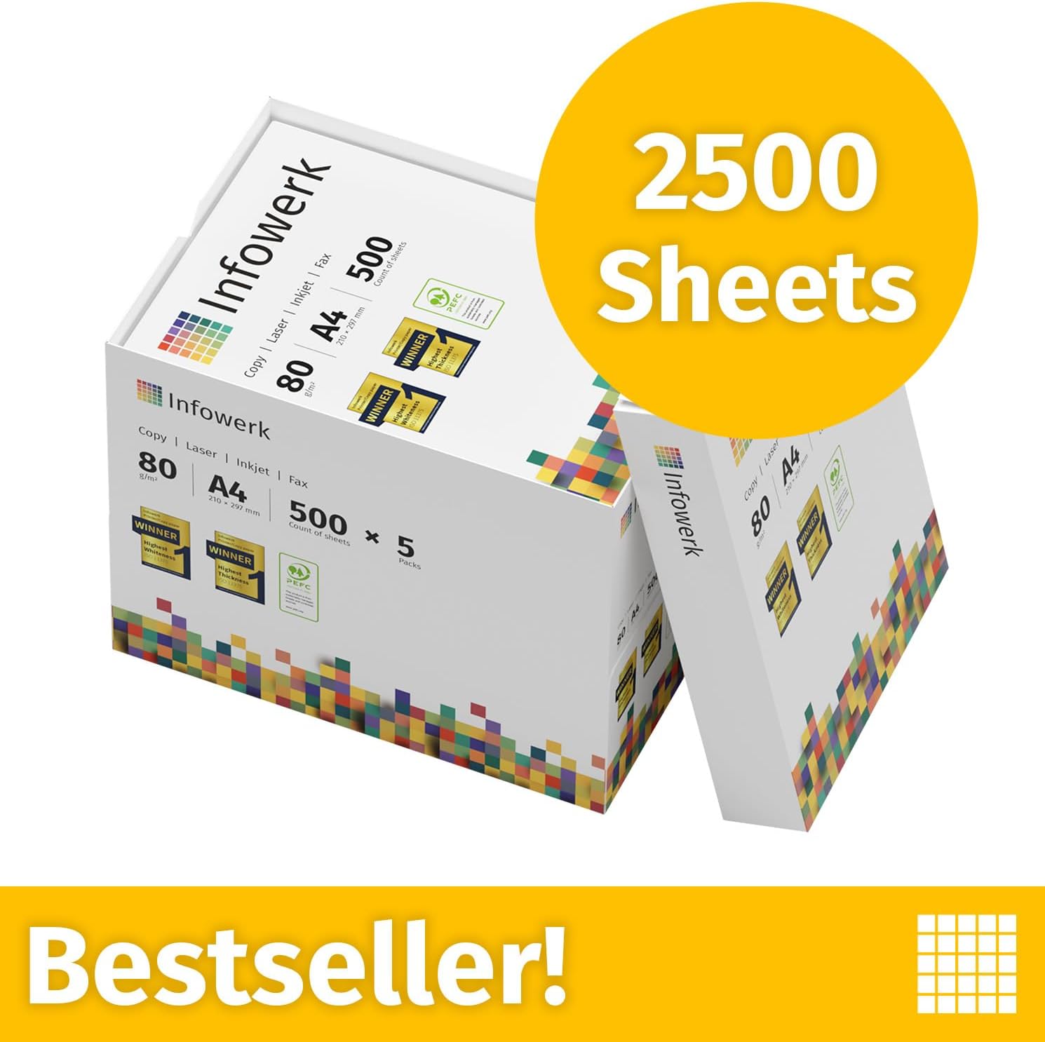 Printer Paper Copier Paper 500-150000 Sheets A4 80 g Premium White PEFC Certified (2,500 Sheets) – Bild 2