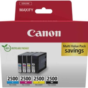 Canon PGI-2500 Genuine Ink Cartridges, Pack of 4 (Black, Cyan, Magenta, Yellow) – Cardboard Multipack
