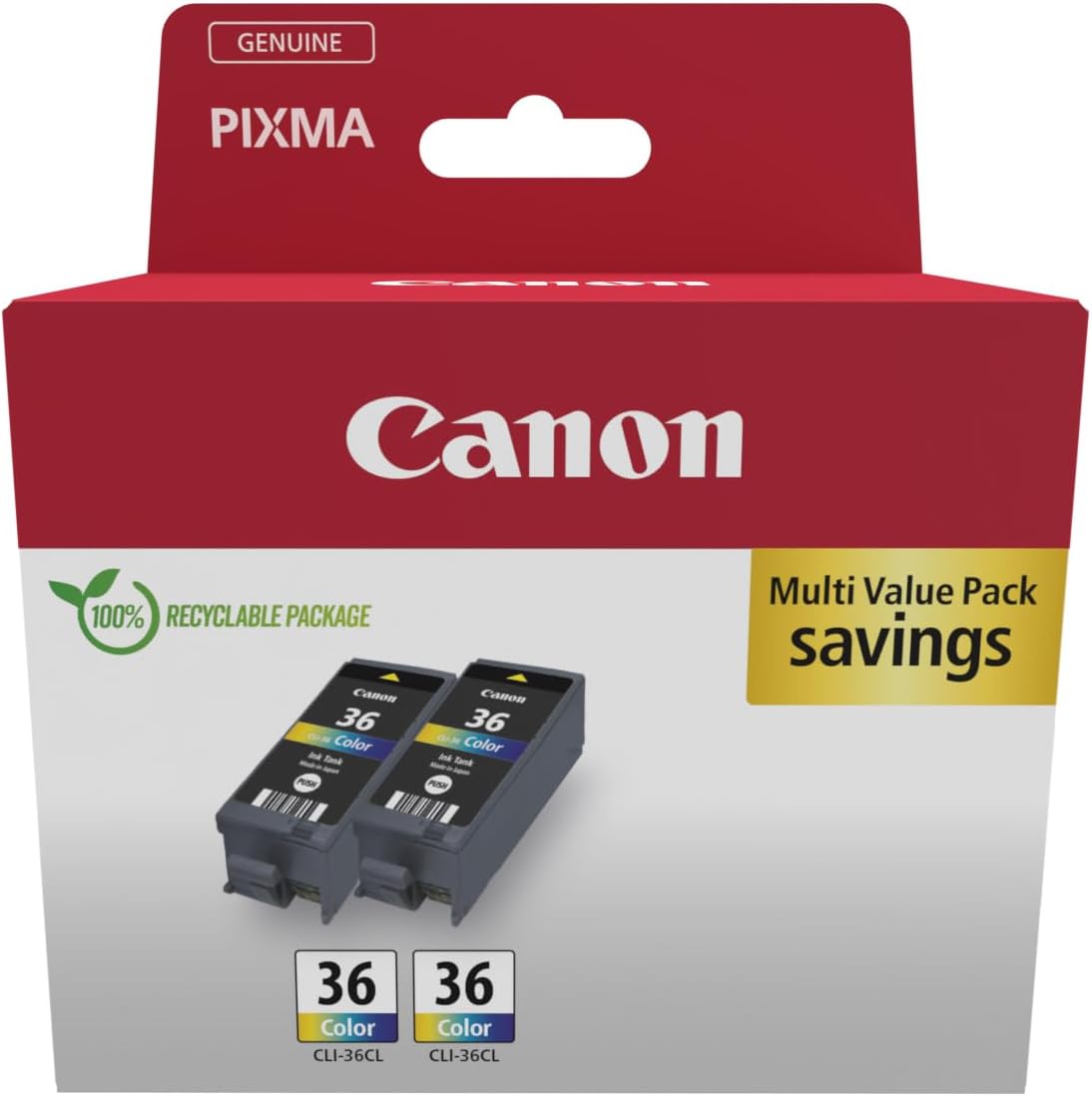 Canon CLI-36 Genuine Ink Cartridges, Pack of 2 (Colour) - Cardboard Twin Pack
