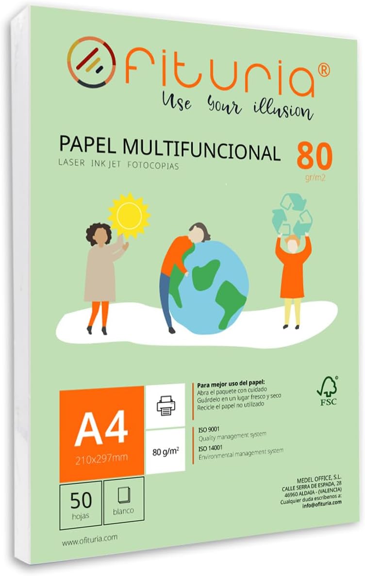 Pack of 50 White A4 Sheets 80g Printer Paper Multifunctional Copier Paper for School and Office Ideal for Laser Printers, Inkjet Printers or Copiers - Ofituria