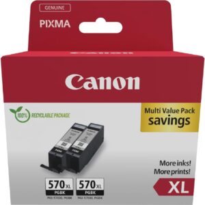 Canon PGI-570XL High Yield Genuine Ink Cartridges, Pack of 2 (Black) - Security Cardboard Twin Pack
