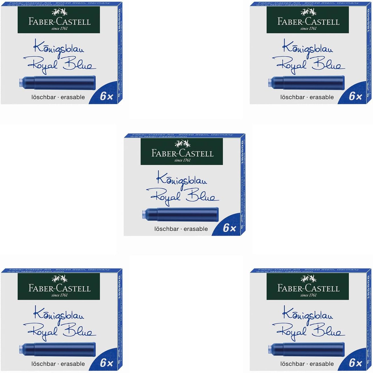 Faber-Castell Standard Ink Cartridges Royal Blue Pack of 30 | Erasable standard fountain pen ink cartridges