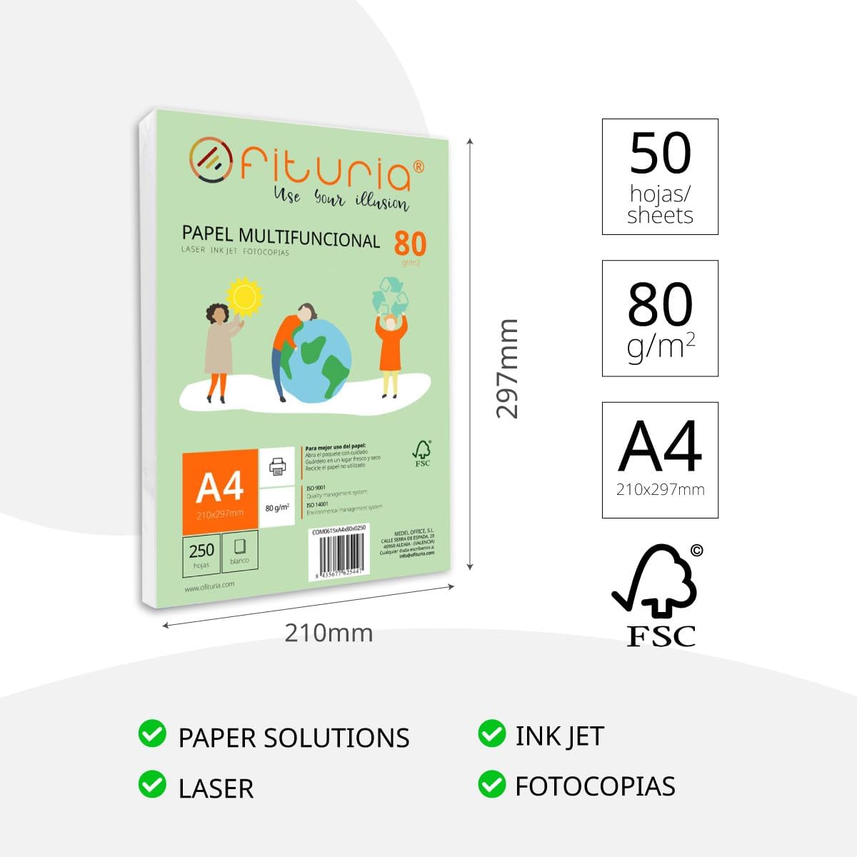 Pack of 50 White A4 Sheets 80g Printer Paper Multifunctional Copier Paper for School and Office Ideal for Laser Printers, Inkjet Printers or Copiers - Ofituria – Bild 2
