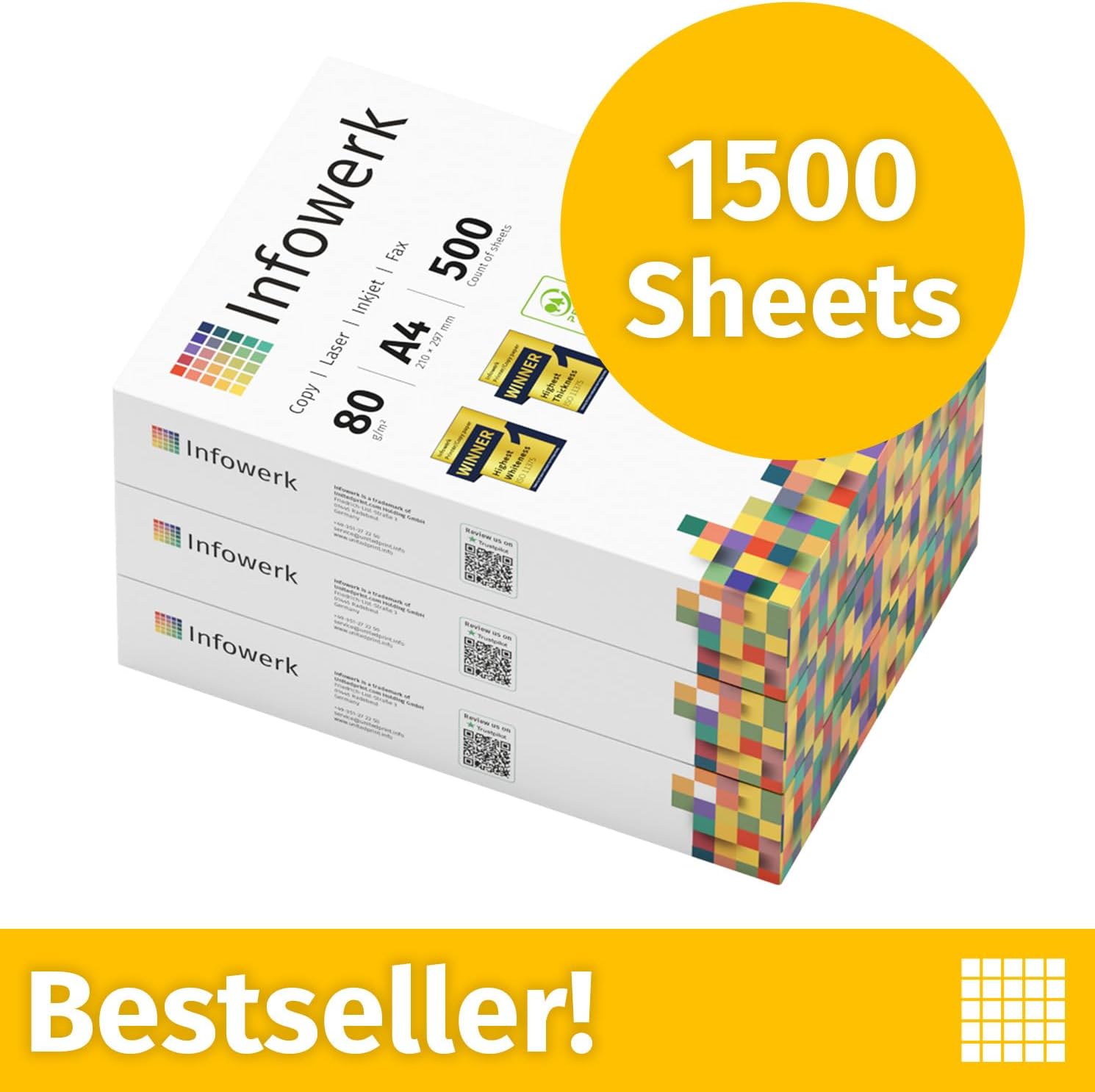 Printer Paper Copier Paper 1500 Sheets 3 x 500 A4 80g Premium Brilliant White CIE 160 PEFC Certified – Bild 2