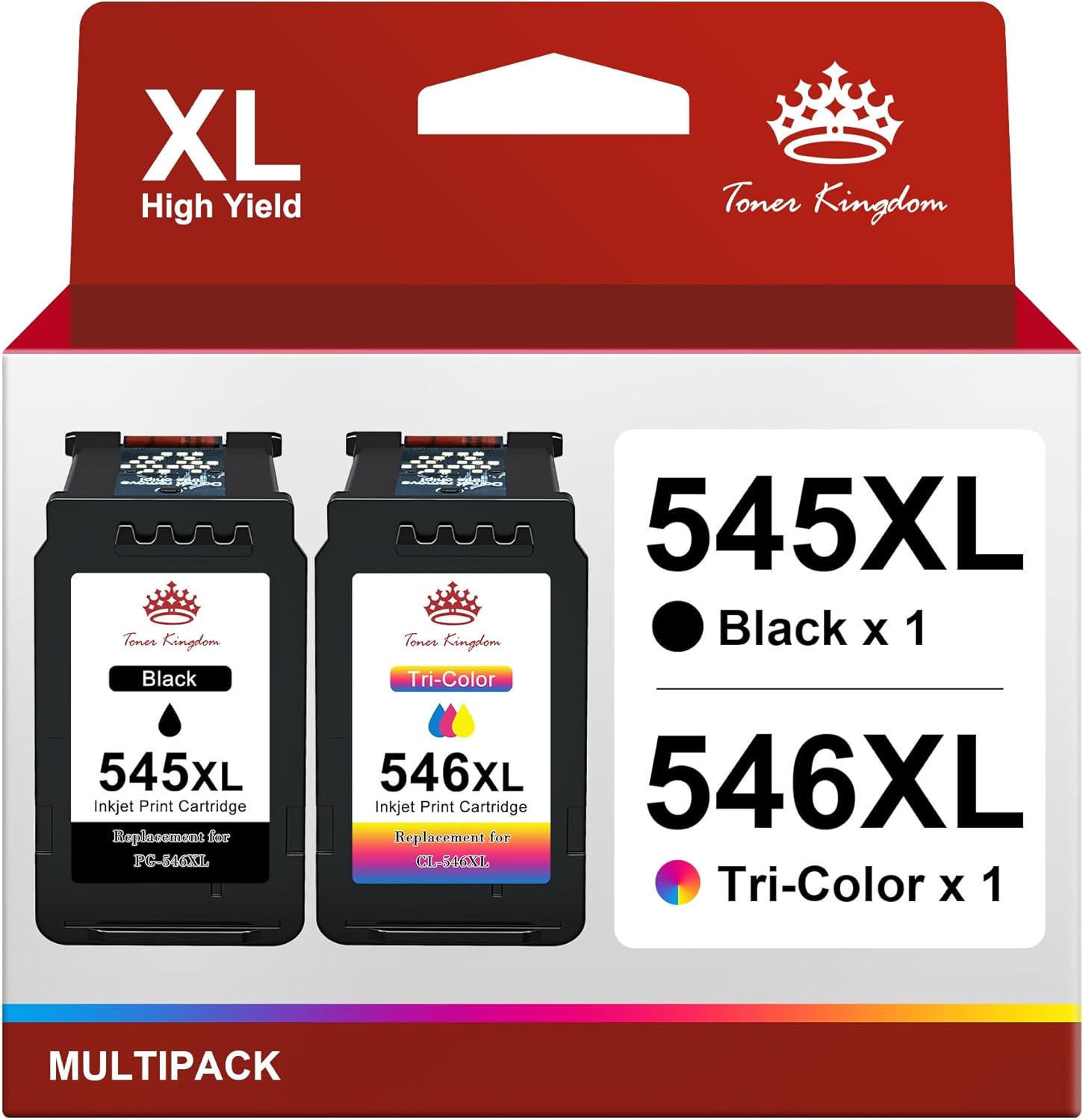 Toner Kingdom PG-545XL CL-546XL Compatible with Canon Printer Cartridges 545 546 XL for Canon TS3450 Ink Cartridges for Pixma TS3350 TS3150 TS3351 TS3452 TR4550 TR4551 TR4650 MX495 Ink (Black, Colour)