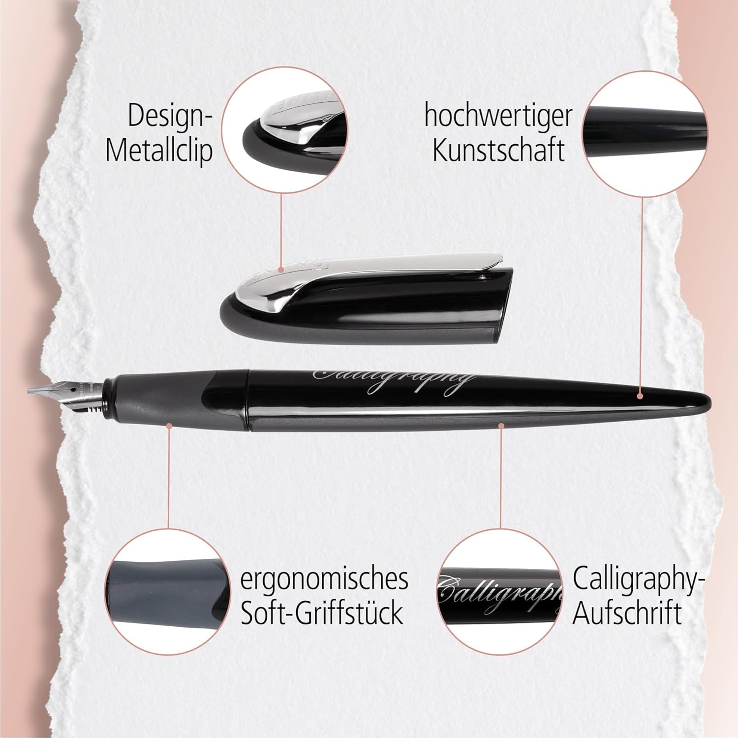 ONLINE Calligraphy-Fountain Pen, Calligraphy-Pen Air, black, wide calligraphy-nib in line width 1.4 mm, for standard ink cartridges or converters, includes blue combination cartridge – Bild 4