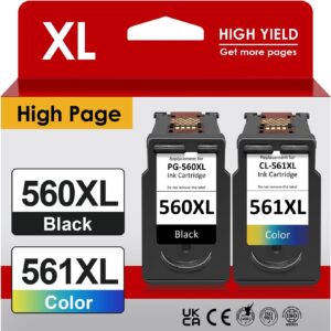 560 561 Cartridges XL, PG 560 XL Black CL 561XL Faber Replacement for Original Canon Printer Cartridges 560 561 Multipack for Canon Pixma TS7450 TS7451 TS5350 TS5351 TS5352 TS5353