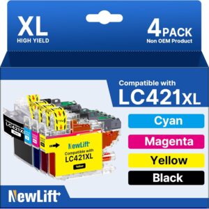 LC421XL LC-421XLVAL Ink Cartridges Compatible with Brother LC421XL 421XL for Brother DCP-J1050DW MFC-J1010DW DCP-J1140DW Cartridges (Black, Cyan, Magenta, Yellow, Pack of 4)