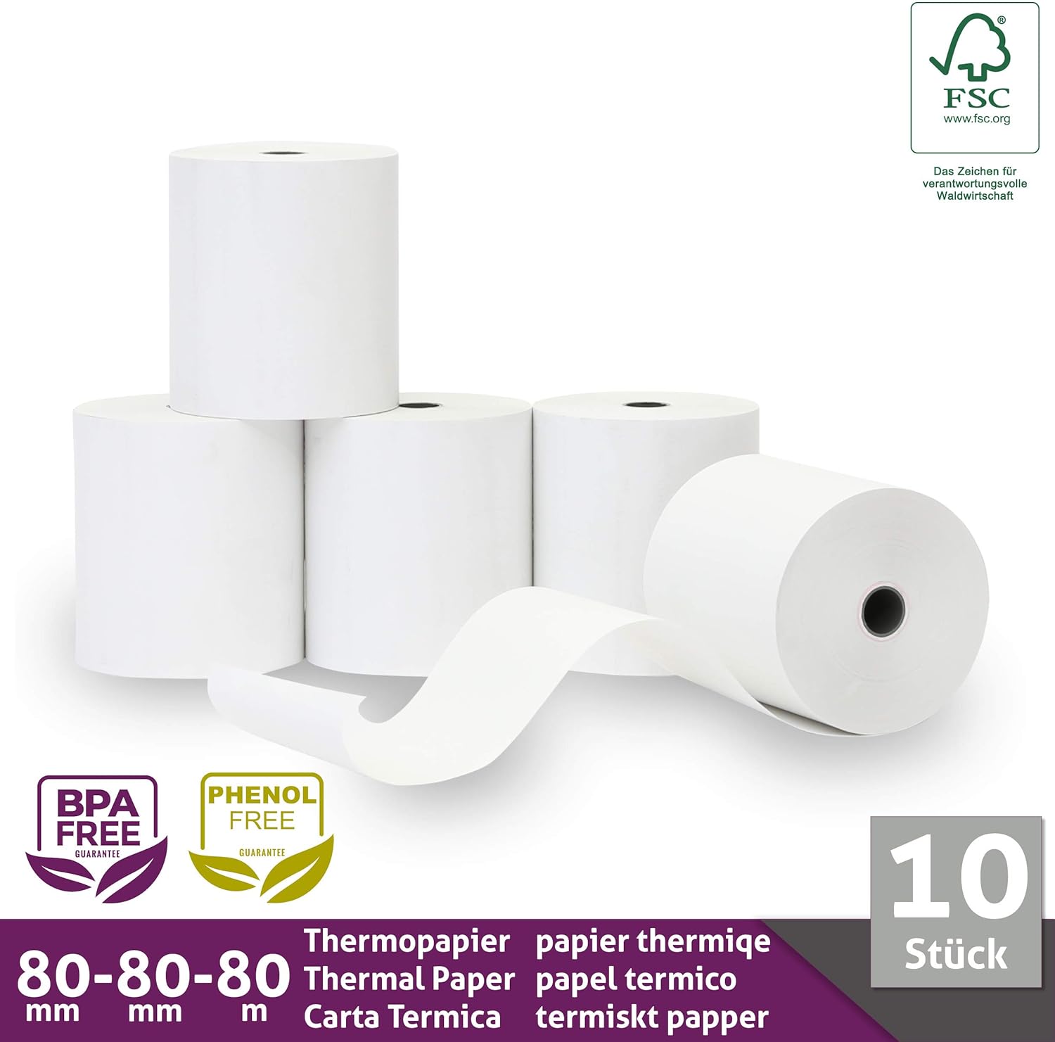 10 x Thermal Rolls - Receipt Rolls - Till Rolls 80 mm x 80 m x 12 mm (80 x 80 x 12) for All Standard Thermal Paper Cash Receipt Printers - BPA Free – Bild 3