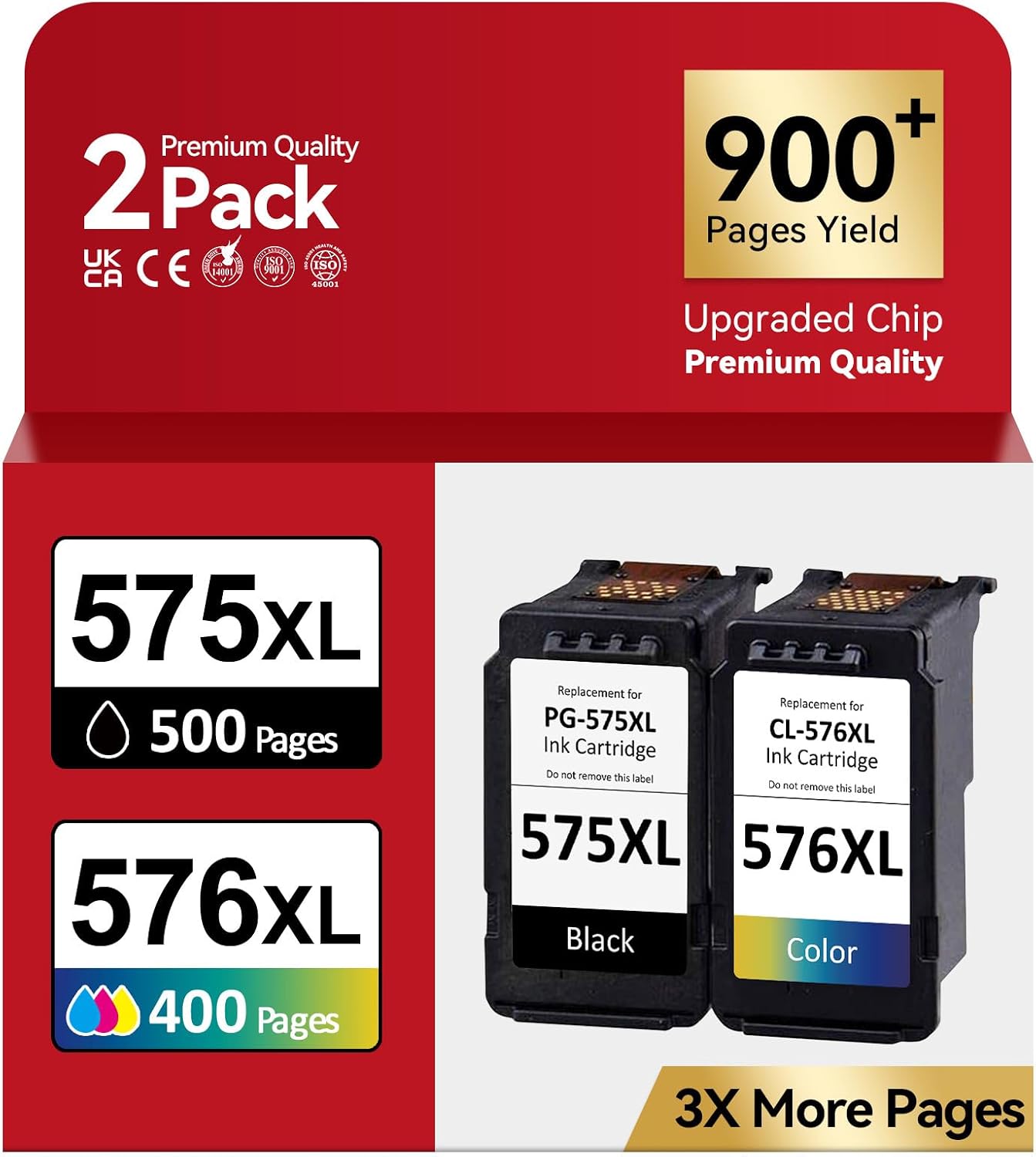 575 576 XL Cartridges Compatible with Original Canon Printer Cartridges 575 576, PG-575/CL-576 XL Ink Cartridges (Black Colour), Printer Ink 575 576 for Pixma TS3550i TS3551i TS3750i TR4750i TR4751
