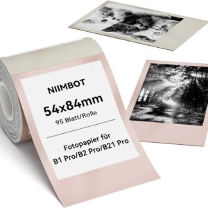 NIIMBOT Labels, Photo Paper for B1 Pro / B2 Pro / B21 Pro Label Printer, Thermal Paper Sticker Label Tape for Photos, Notes, Memos and DIY, 54 x 84 mm, 95 Labels per Roll, Time