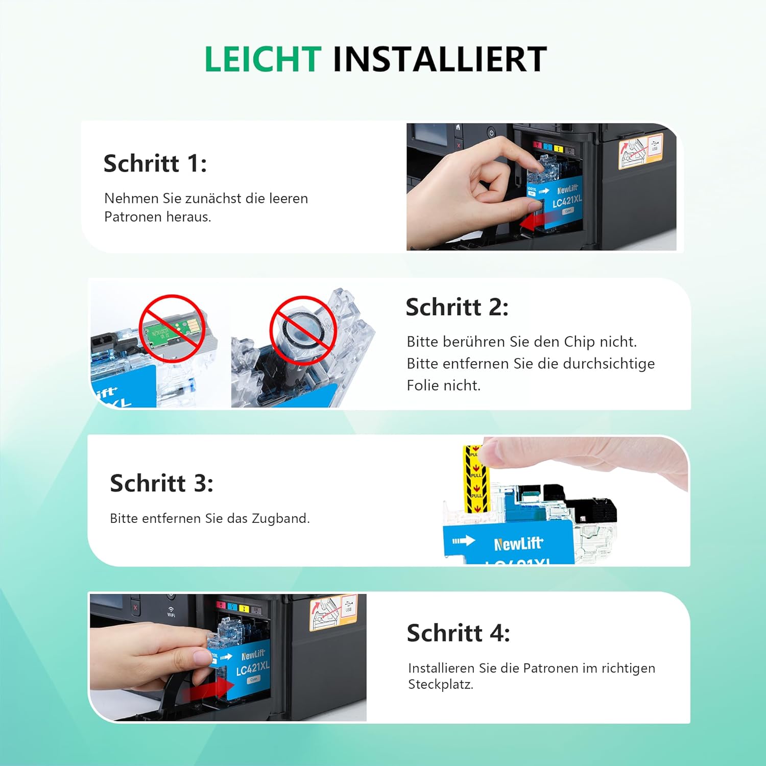 LC421XL LC-421XLVAL Ink Cartridges Compatible with Brother LC421XL 421XL for Brother DCP-J1050DW MFC-J1010DW DCP-J1140DW Cartridges (Black, Cyan, Magenta, Yellow, Pack of 4) – Bild 7