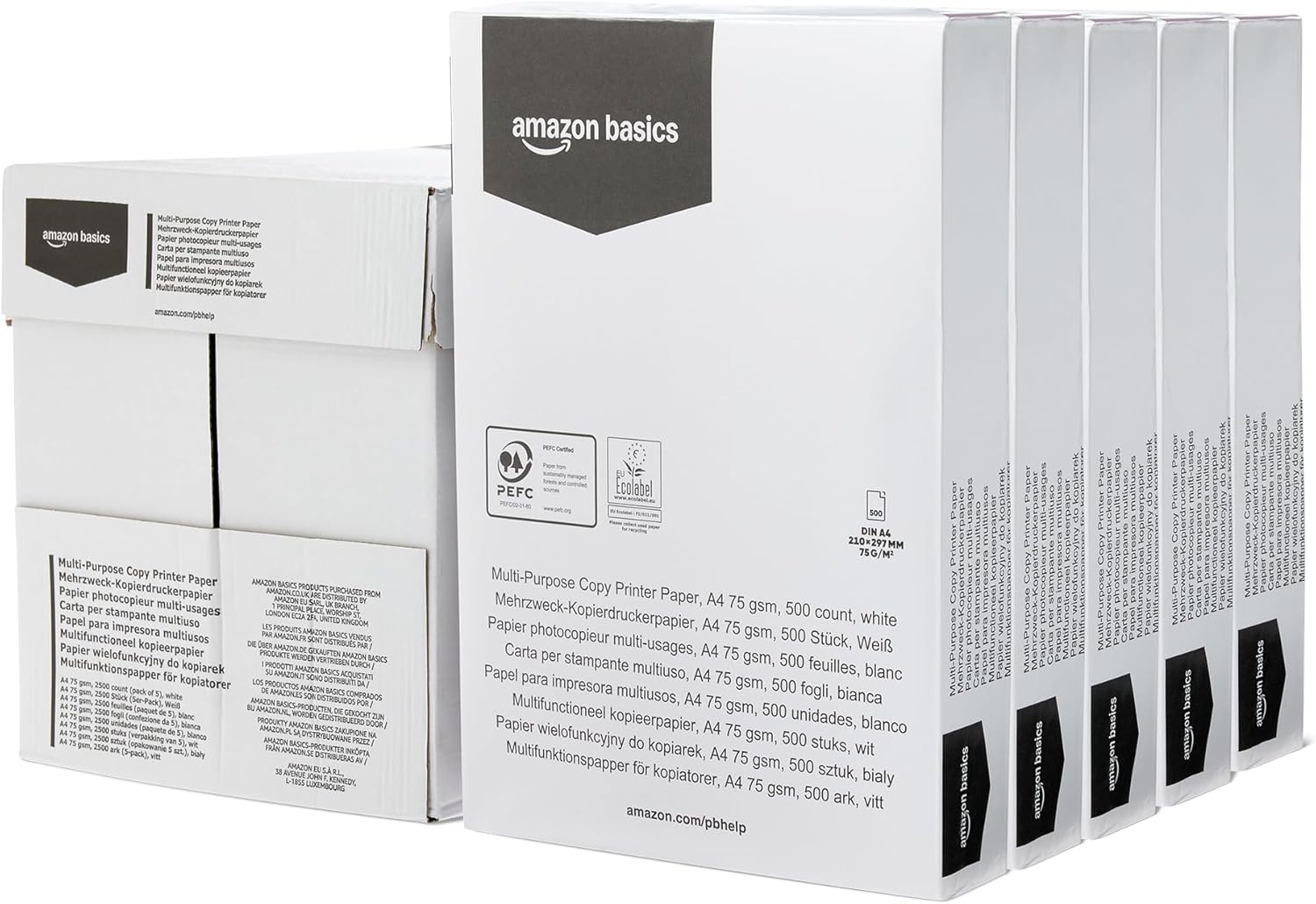 Amazon Basics A4 75gsm Multi-Purpose Copy and Print Paper - White (Pack of 5)