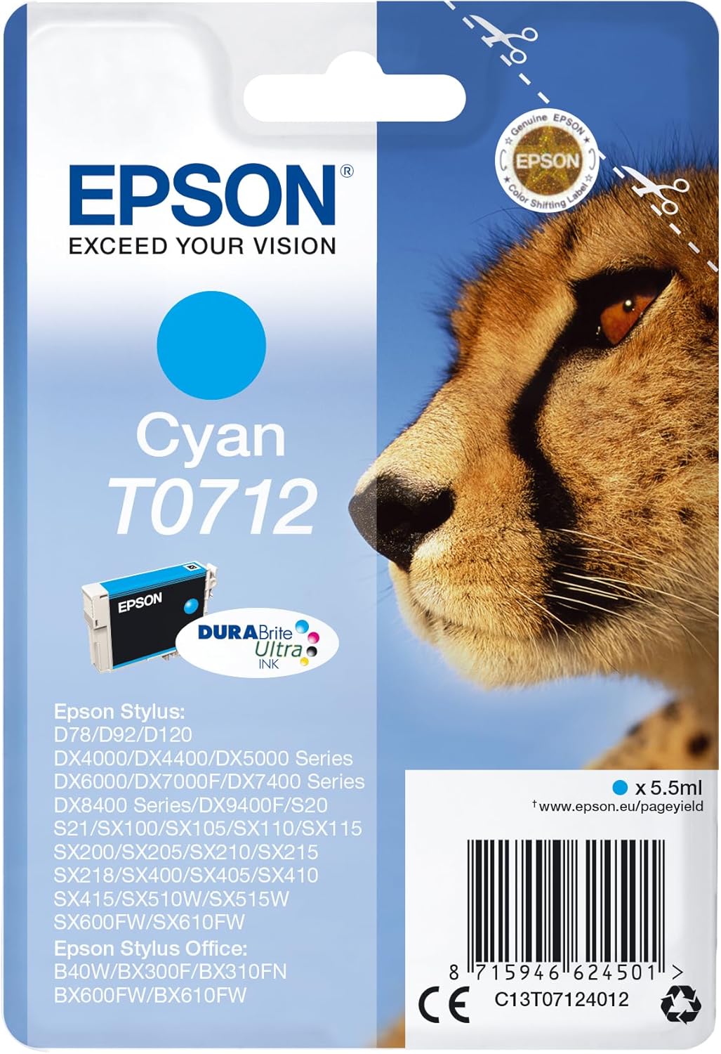 Epson Cheetah Ink, Smudge-Proof and Waterproof (Single Pack)/(Multipack)