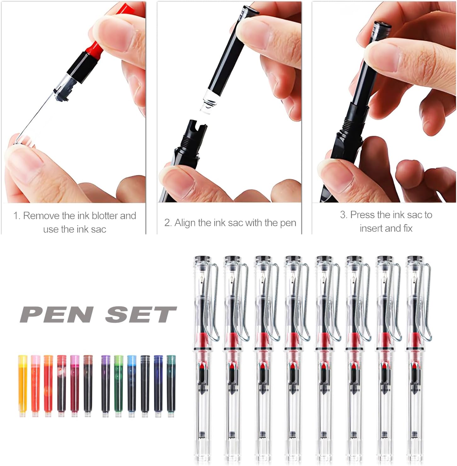 Calligraphy Set, 8 Calligraphy Pens with Interchangeable 72 Ink Cartridges in 12 Colours, Calligraphy Set Beginners with 8 Different Tip Sizes for Beginners Writing Drawing – Bild 4