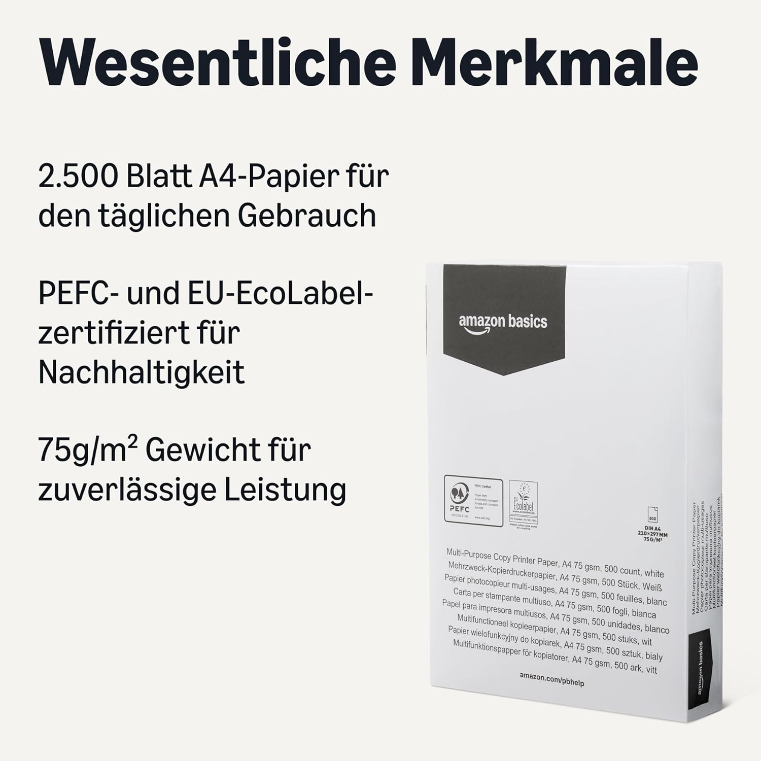 Amazon Basics A4 75gsm Multi-Purpose Copy and Print Paper - White (Pack of 5) – Bild 2