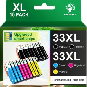 GREENSKY 33XL Multipack Druckerpatronen Kompatibel für Epson 33XL 33 XL für Epson XP-7100 Druckerpatronen für XP-540 XP-530 XP-640 XP-830 XP-900 XP-645 XP-635 XP-630（15er-Pack）