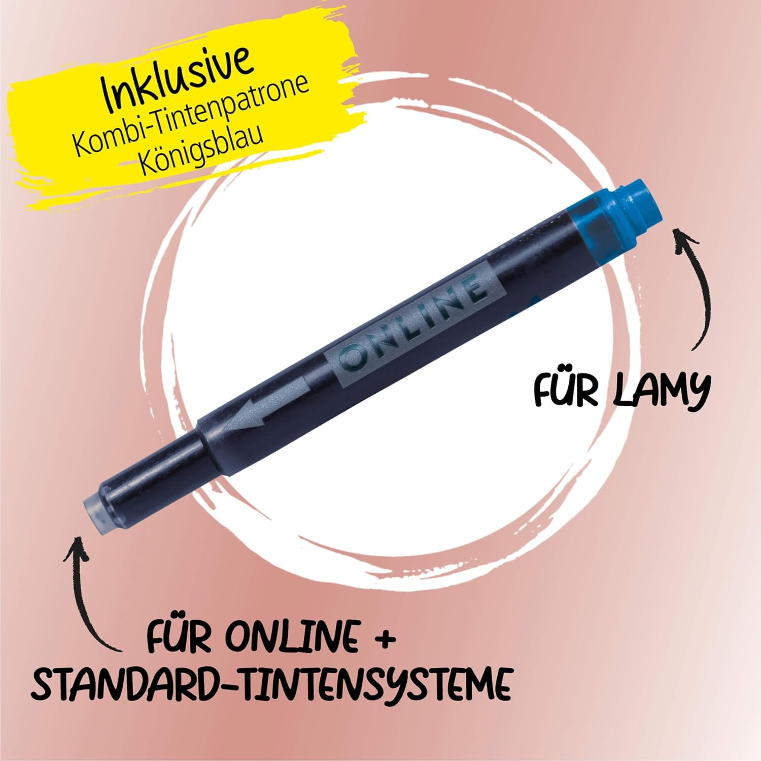 ONLINE Calligraphy-Fountain Pen, Calligraphy-Pen Air, black, wide calligraphy-nib in line width 1.4 mm, for standard ink cartridges or converters, includes blue combination cartridge – Bild 6