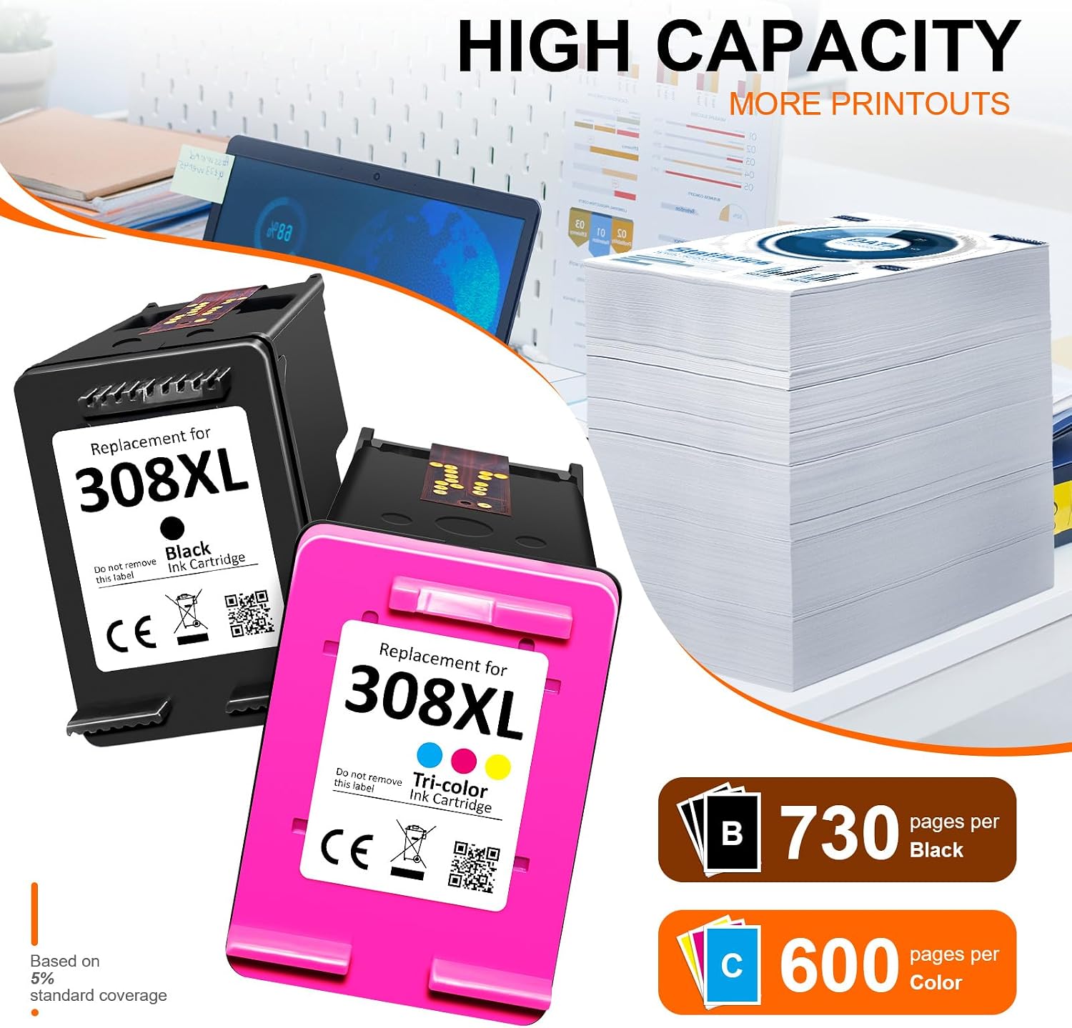 308 XL Printer Cartridges Multipack, 308XL Cartridges Black and Colour Compatible with Original HP 308 Printer Cartridges for HP DeskJet 2900 4300 Envy 6110e 6120e 6122e 6130e 6520e 6530e 6532e Envy – Bild 3