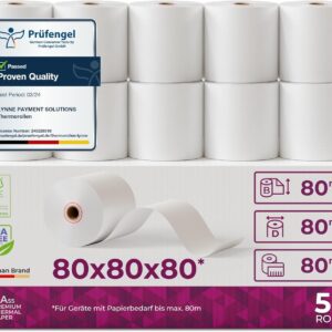 Thermal Rolls / Receipt Rolls / Till Rolls 80 mm x 80 m x 12 mm (80 x 80 x 12) for All Standard Thermal Paper Cash Receipt Printers - BPA Free (B: 80 mm - Diameter 80 mm x 80 m - Pack of 50)