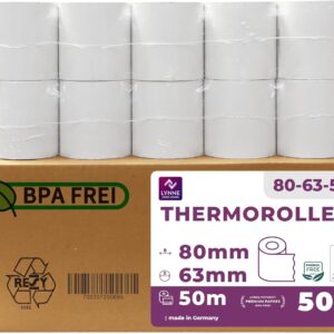 Thermal Rolls 80 mm x 50 m x 12 mm – Cash Register Rolls – Receipt Rolls for Cash Register with Receipt Printer – Thermal Paper for Cash Register Systems – BPA Free (Medium – 80 x 63 x 12 – 50 Metres – 50 Rolls)