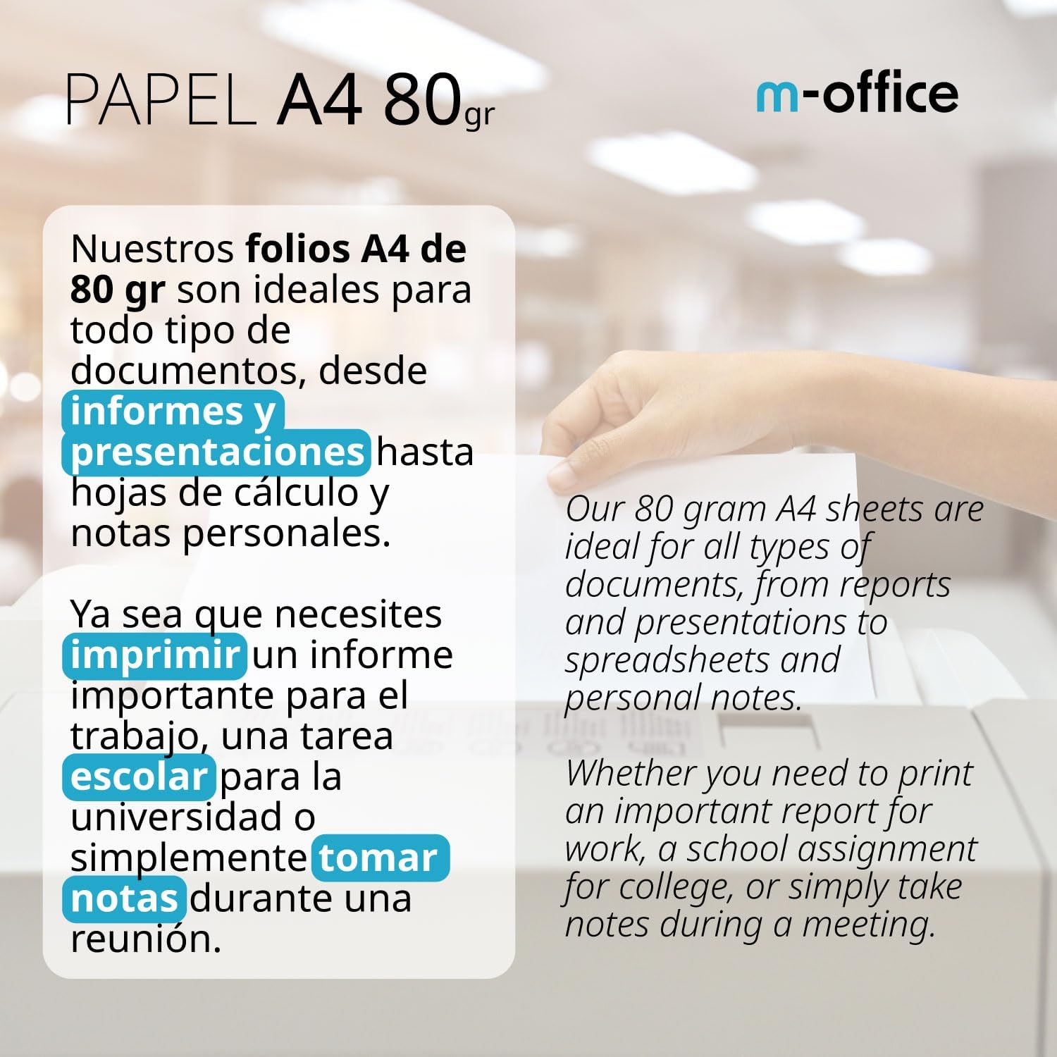 A4 Paper 80g Pack of 500 Sheets Multi-Function Paper for Inkjet and Laser Printers A4 Sheets 210 x 297 mm Ideal for Office and Home · m-office (500 Sheets) – Bild 7