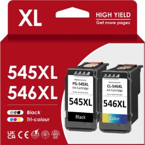 Printer Cartridges 545 546 XL, PG-545XL CL-546XL Compatible with Canon Printer Cartridges 545 546 XL Multipack for Pixma TS3400 TS3100 TS3150 TS3151 TS3300 TS3350 TS3450 TS3355 TS3355 TR4551 MG250 MG20 MG2550s