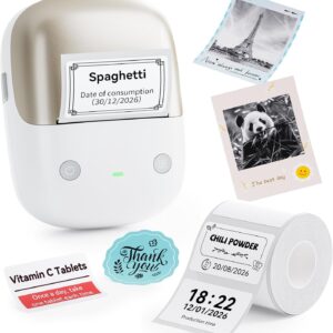 NIIMBOT B2 Pro Label Printer with Waterproof Labels, Self-Adhesive, 300 DPI Labeling Device, Printable in Red and Black, Bluetooth Label Printer for Photos, Date Label, Price Tags, DIY, Gold