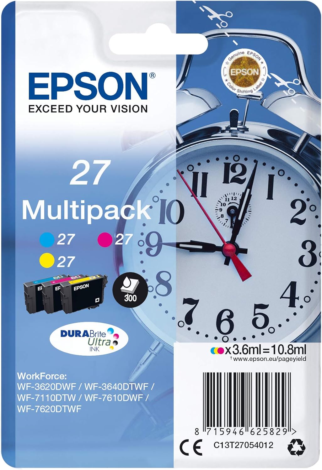 EPSON Alarm Clocks Ink Cartridge for WF-3620DWF Series, Yellow/Magenta/Cyan
