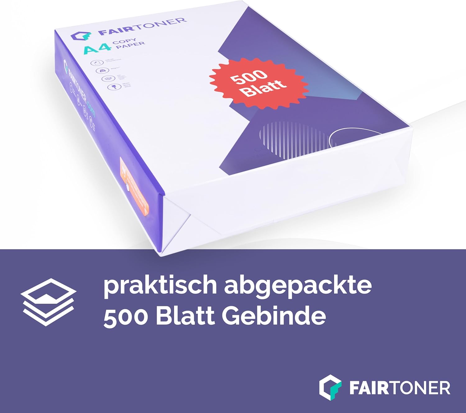 FairToner Copier Paper 2500 Sheets DIN A4 80 g White (5 x 500 Sheets / Pack of 5) Universal Printer Paper Suitable for Laser Printers and Inkjet Printers – Bild 3
