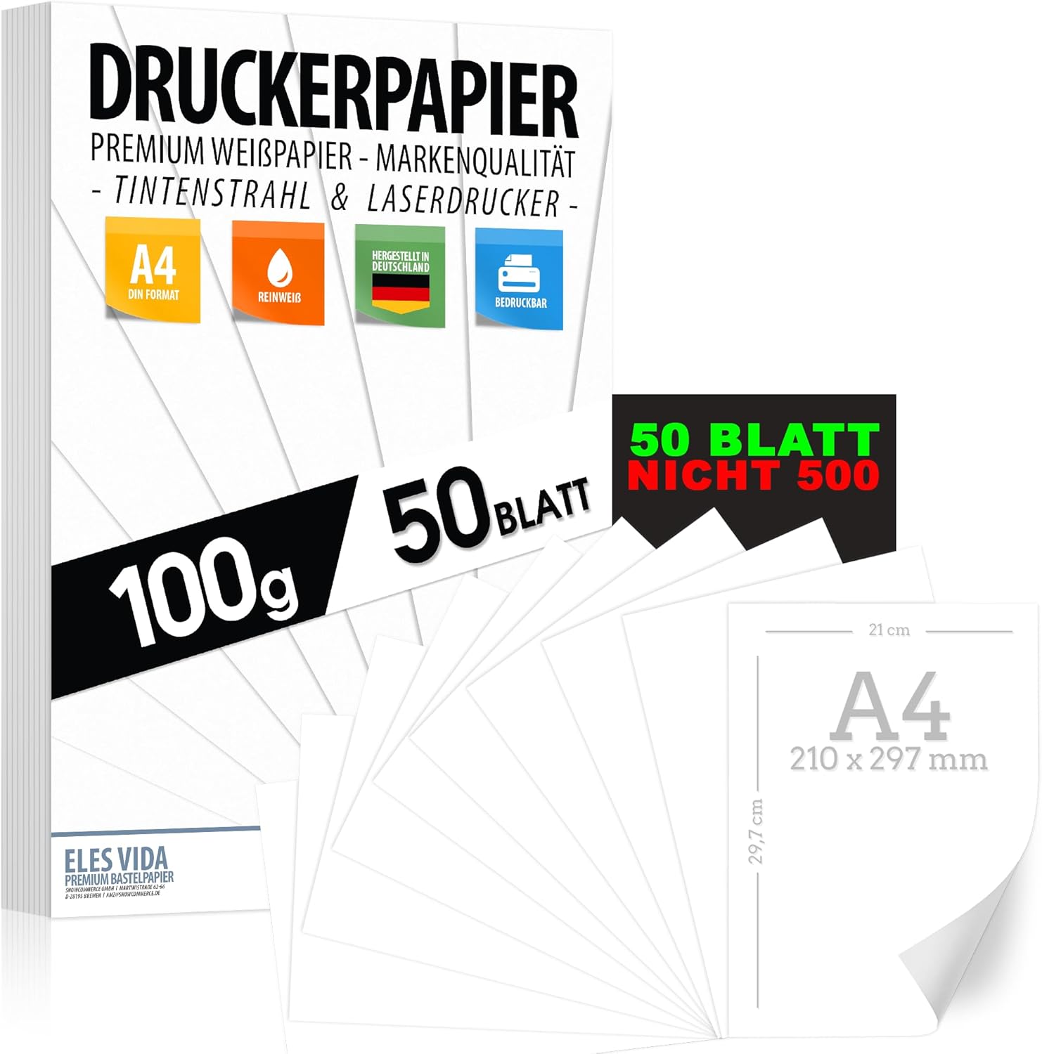Printer Paper A4 100 g White - 50 Sheets Premium Paper Pure White | Printer paper thick thickness - copy paper, laser printer & inkjet, university, application, office & office presentations