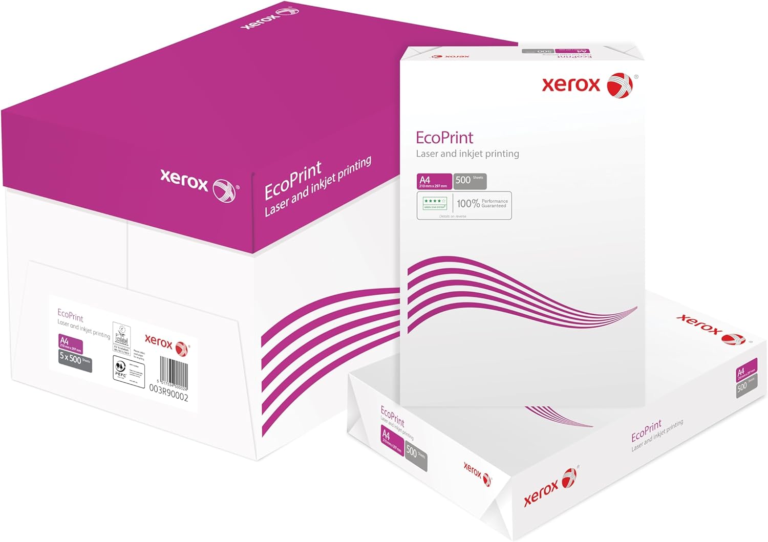 Xerox EcoPrint Copier Paper, 75 g/m², A4, White, Wood-Free ECF - 1 Box, 5 Packs, 2,500 Sheets