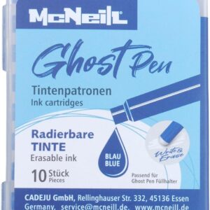McNeill - Ghost Pen Ink Cartridges - Thermal Erasable Ink for Ghost Pen Fountain Pen | Replacement Cartridges in Various Colours | Clean Writing & Residue-Free Erasing (Blue)