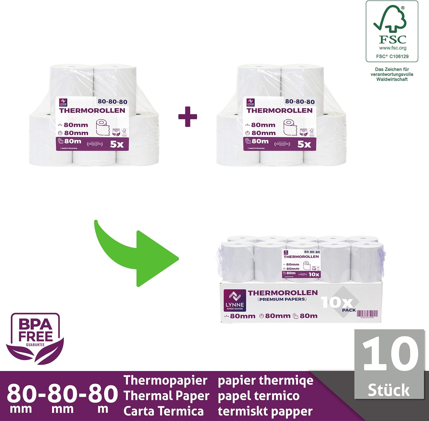 10 x Thermal Rolls - Receipt Rolls - Till Rolls 80 mm x 80 m x 12 mm (80 x 80 x 12) for All Standard Thermal Paper Cash Receipt Printers - BPA Free – Bild 5