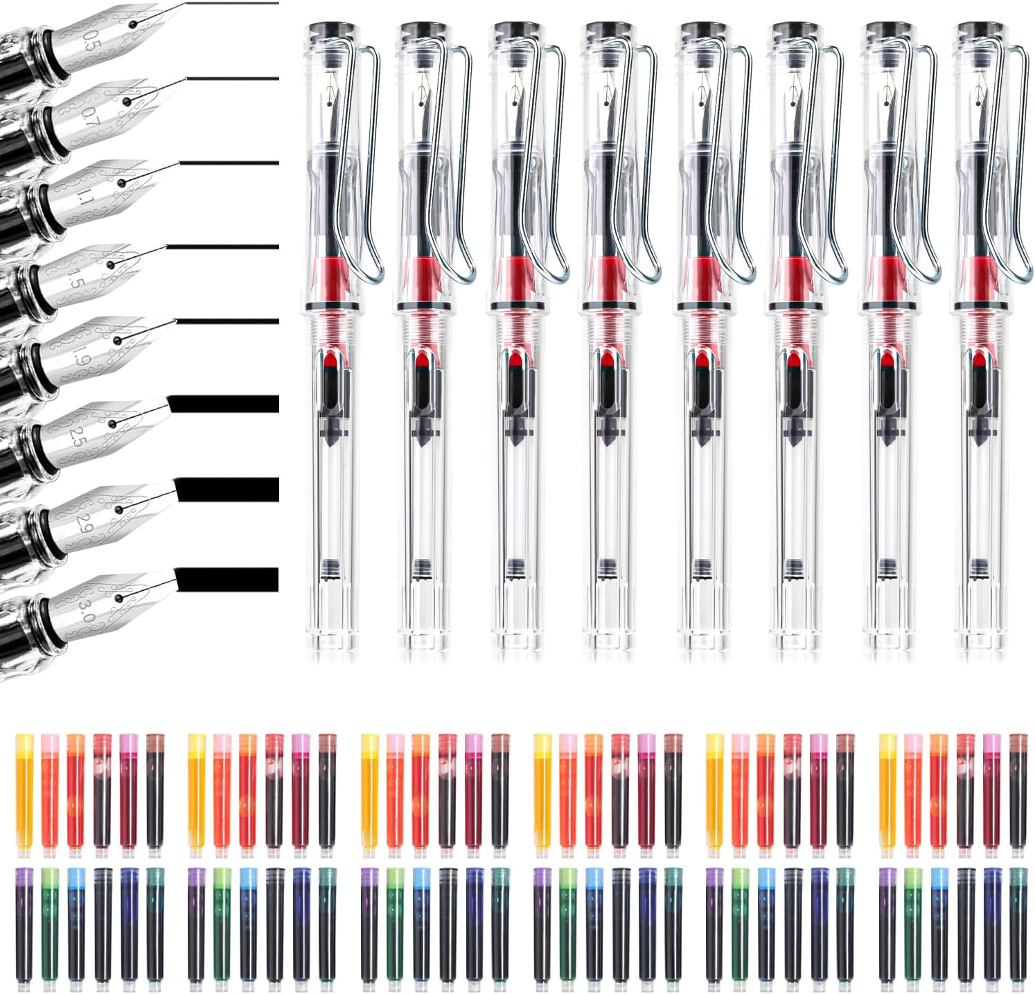 Calligraphy Set, 8 Calligraphy Pens with Interchangeable 72 Ink Cartridges in 12 Colours, Calligraphy Set Beginners with 8 Different Tip Sizes for Beginners Writing Drawing
