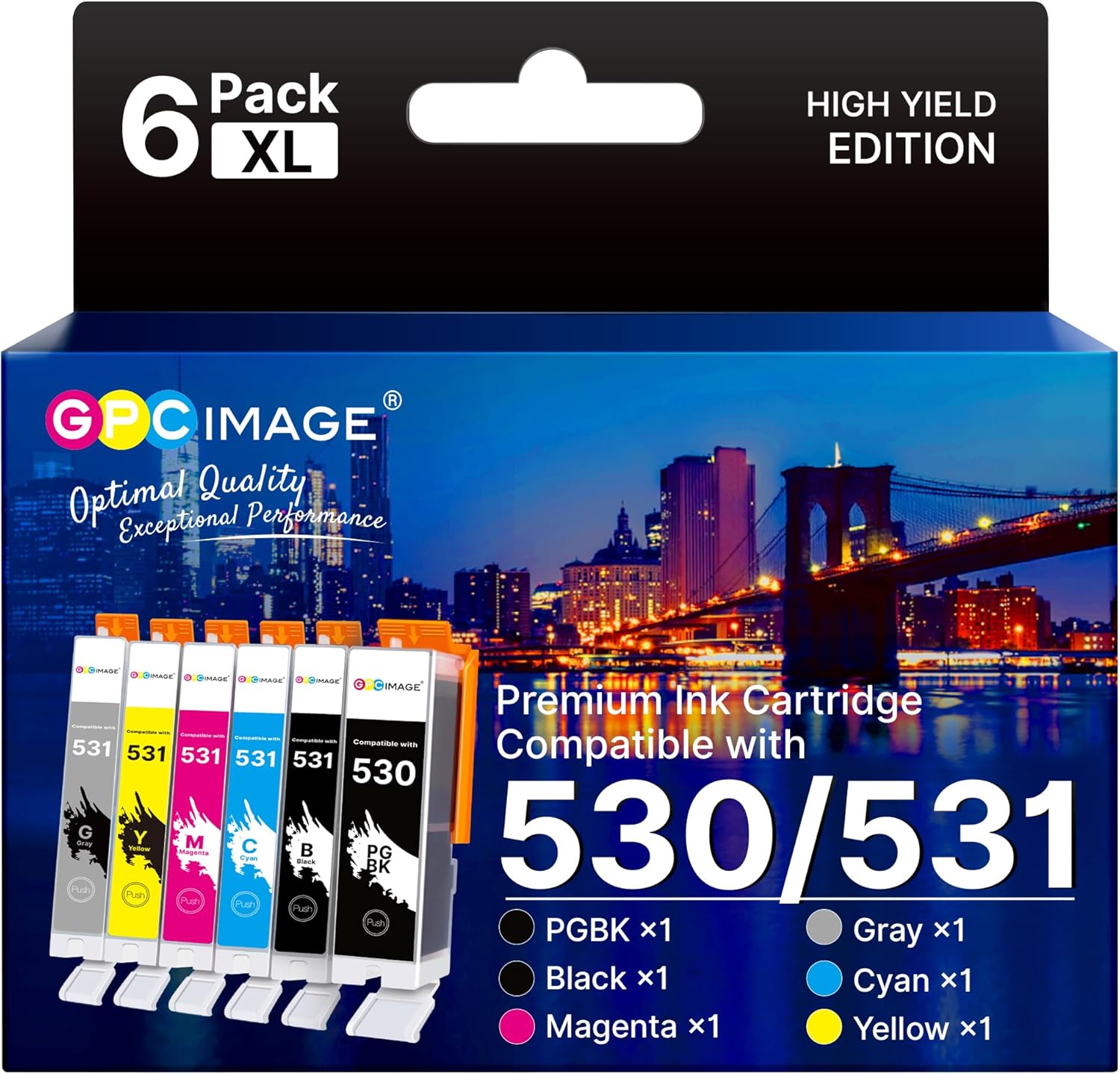 GPC IMAGE 530 531, Kompatible für Canon PGI-530 CLI-531 Druckerpatronen, für Canon Pixma TS8750 TS8751, PGI530 CLI531 530XXL 531XXL (6er-Pack)