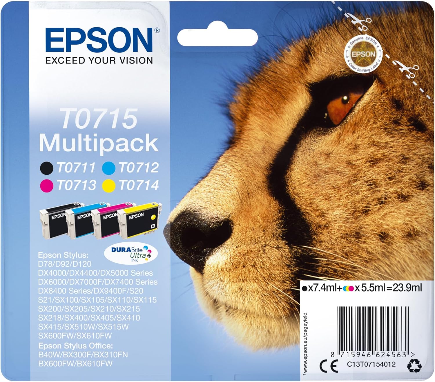 Epson Cheetah Ink, Smudge-Proof and Waterproof (Single Pack)/(Multipack)