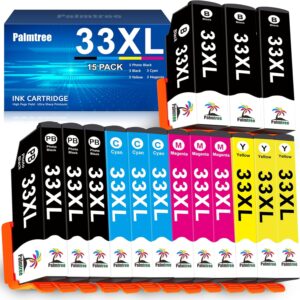 Palmtree Printer Cartridges Compatible with Epson 33XL 33 XL Ink Cartridges Replacement Compatible with Epson Expression Premium XP-540 XP-530 XP-830 XP-7100 XP-900 XP-640 XP-630 XP-635 XP-645 (Pack of 15)