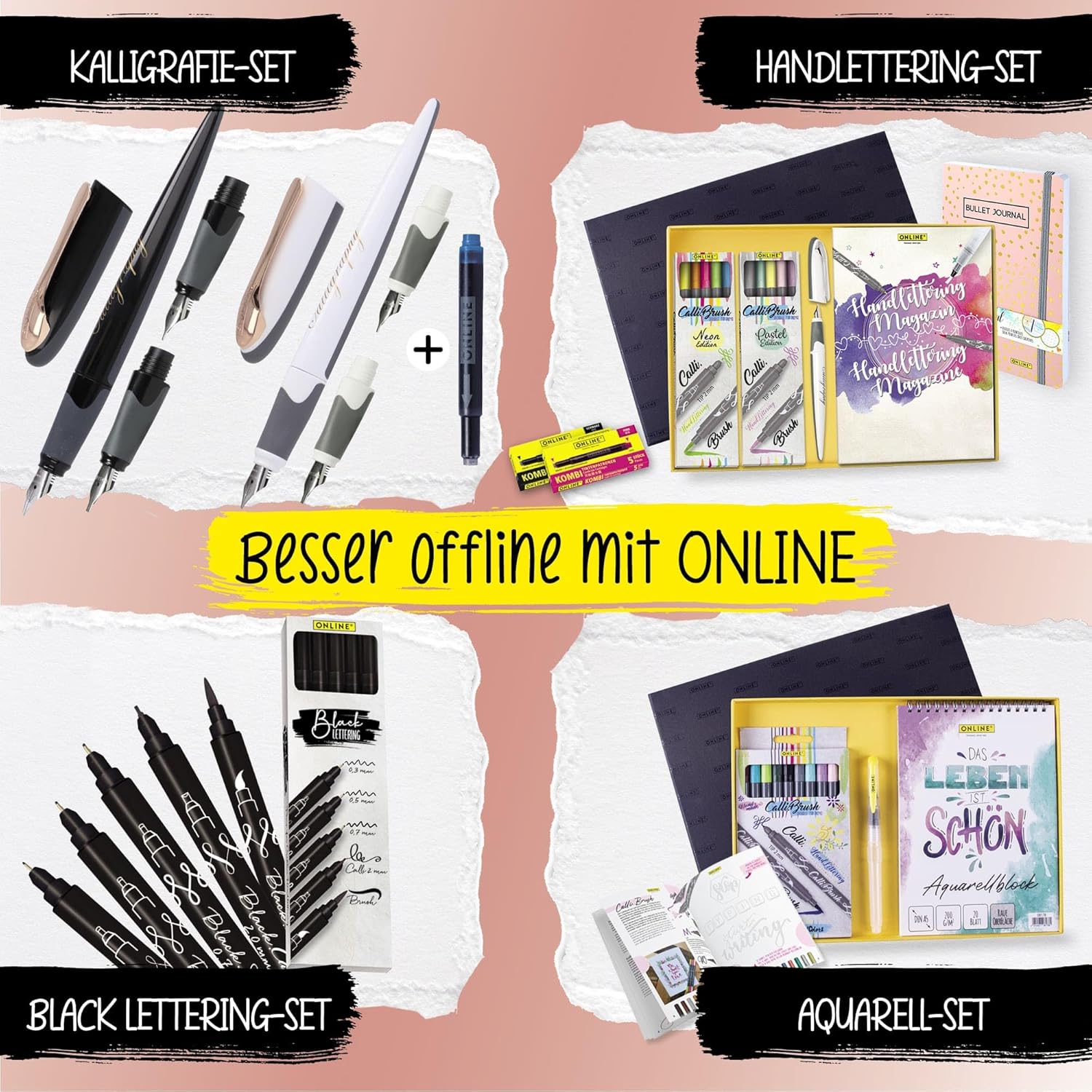 ONLINE Calligraphy-Fountain Pen, Calligraphy-Pen Air, black, wide calligraphy-nib in line width 1.4 mm, for standard ink cartridges or converters, includes blue combination cartridge – Bild 8