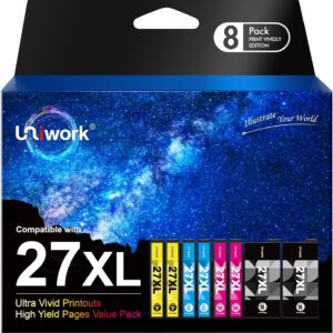 Uniwork 27XL Compatible Ink Cartridges for Epson 27XL for Workforce WF-7610 WF-7715 WF-7720 WF-7620 WF-7710 WF-3620 WF-3640 WF-7110 (Black Cyan Magenta Yellow, Pack of 8)