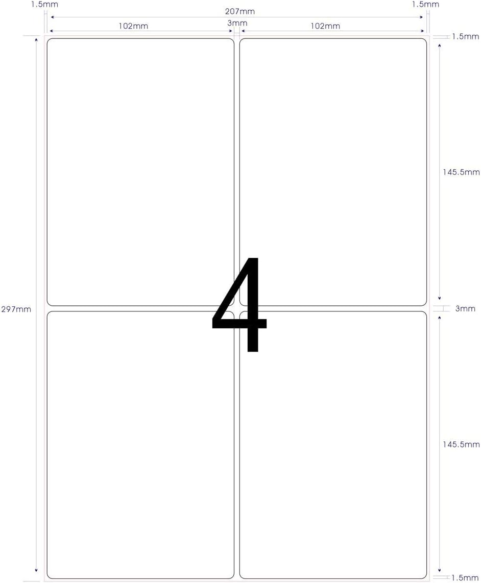 Self-Adhesive Labels, 25 Sheets A4 105 x 148 mm, Adhesive Paper A4 Printable, DIN A4 Adhesive Paper Printable - Suitable for Laser/Inkjet/Copiers