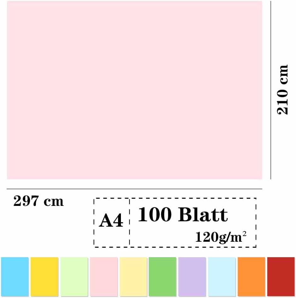 A4 Coloured Copy Paper, 100 Sheets Coloured Printer Paper, A4 Paper Jam, Colorful Paper for DIY, Greeting Cards and Paintings – Bild 3