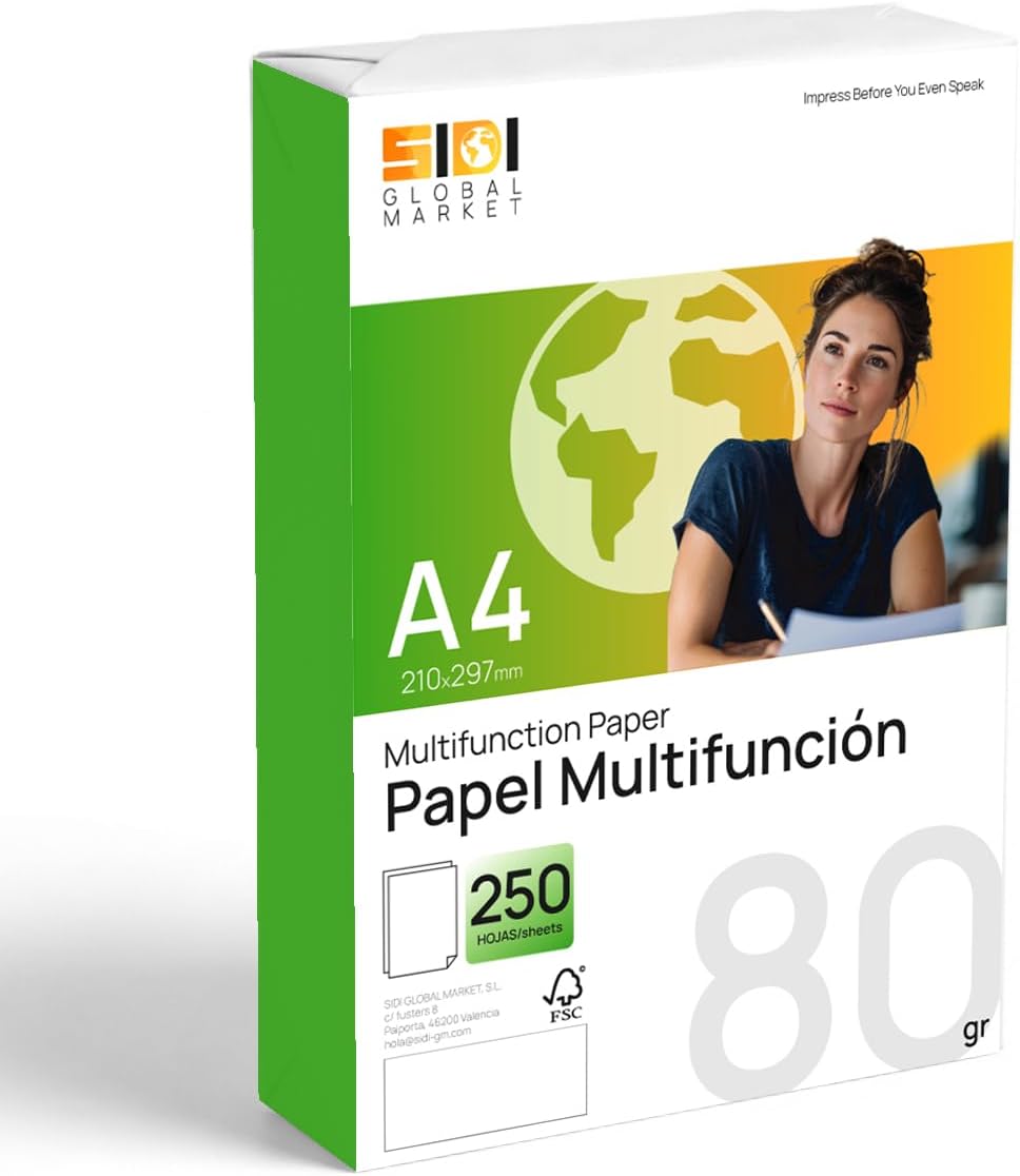 A4 Paper 80 g, Printer Paper for Laser and Inkjet Printers, White Paper for Printing, Writing or Drawing, DIN A4 210 x 297 mm, Paper Package for Office and Home - SIDI (80 g, 250 Sheets)